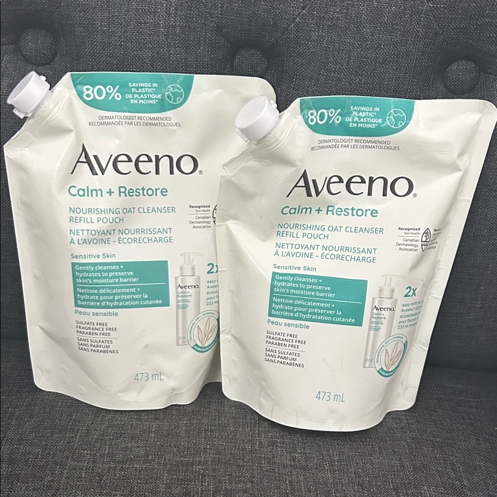 NEW 🆕 lot of TWO Aveeno Calm + Restore Oat Cleanser Refill Pouches sealed